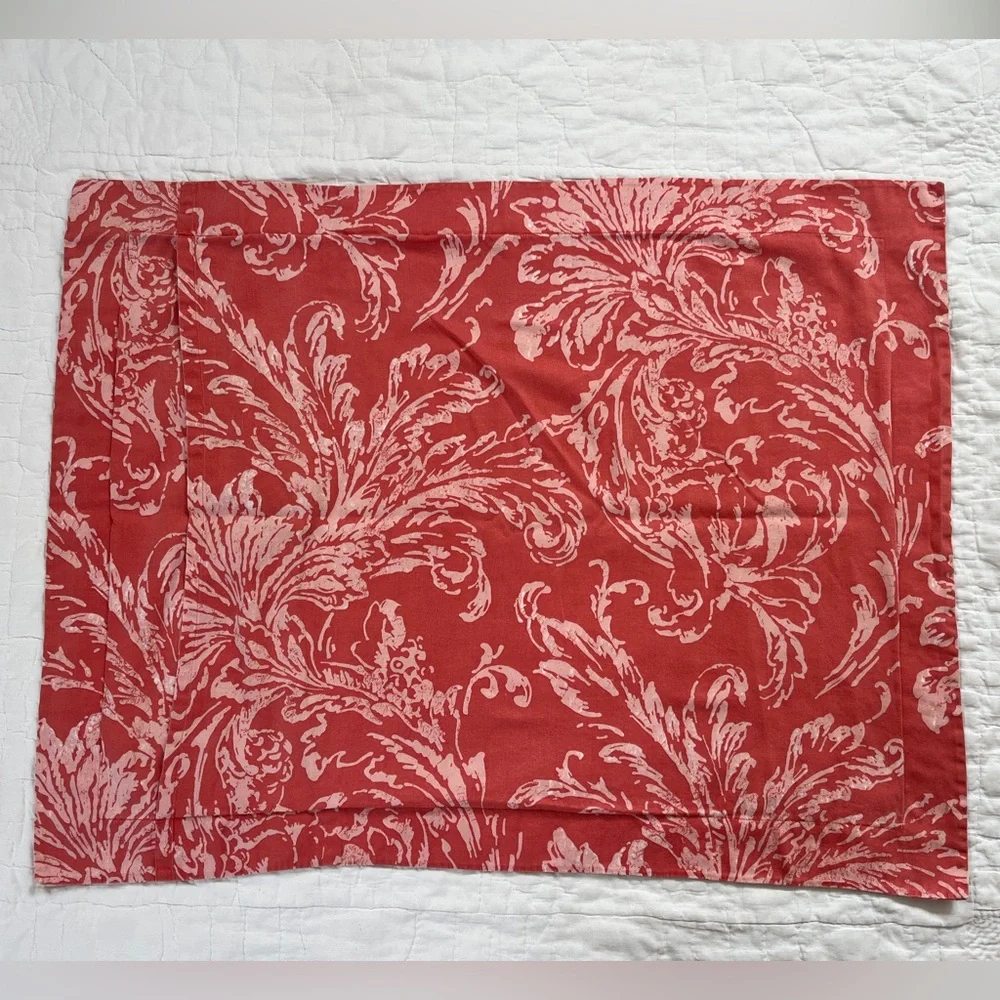 Vtg Williams Sonoma Cotton King Duvet Cover 4 Standard Sham Coral Scroll Leaf